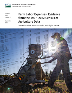 This is the cover thumbnail for the Farm Labor Expenses: Evidence from the 1997–2022 Census of Agriculture Data report.